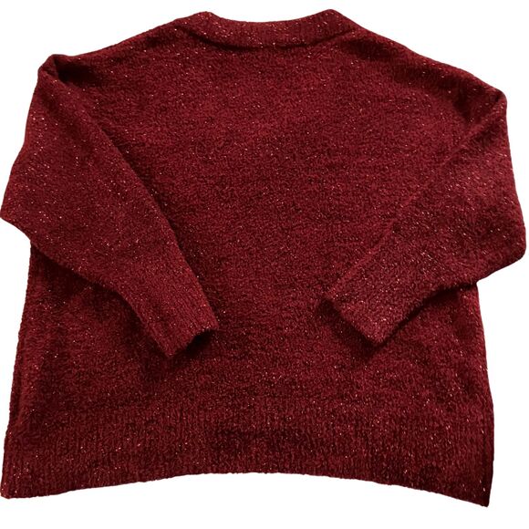 Ava & Viv Plus Size 1X Fuzzy Metallic Burgundy V Neck Sweater sparkles holiday - Picture 4 of 15